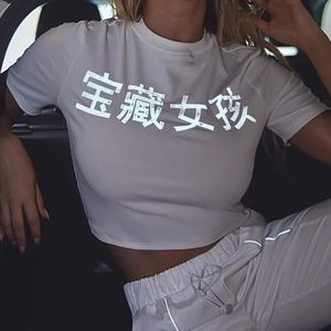 COPY - Reflective Letter Graphic Crop Top